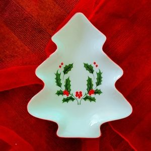 Vintage Christmas Tree Shaped Porcelain Bon Bon Dish